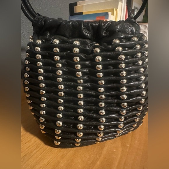 Zara Black and Silver Mini Bag with Woven Leather & Beaded Design NWOT - Picture 5 of 5